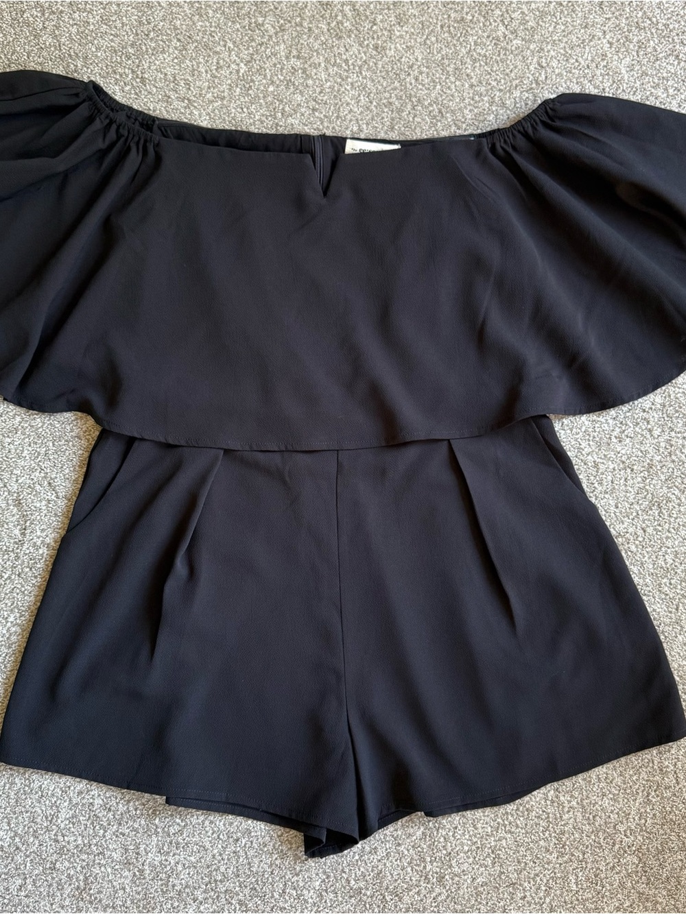 eesome Black Off-Shoulder Romper with Flounce Bodice - Picture 6 of 8
